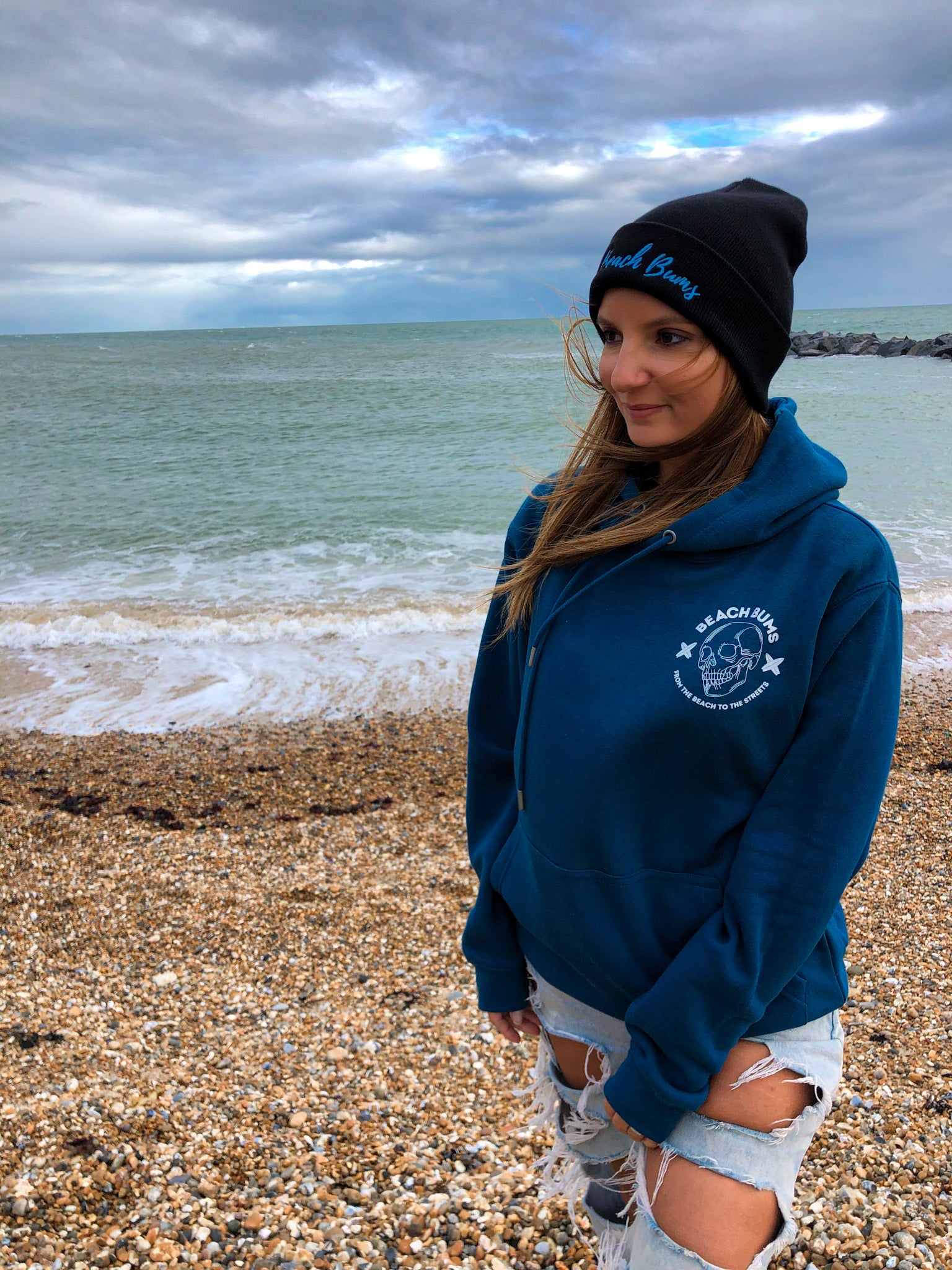 Beach To Streets Inked Blue Hoodie