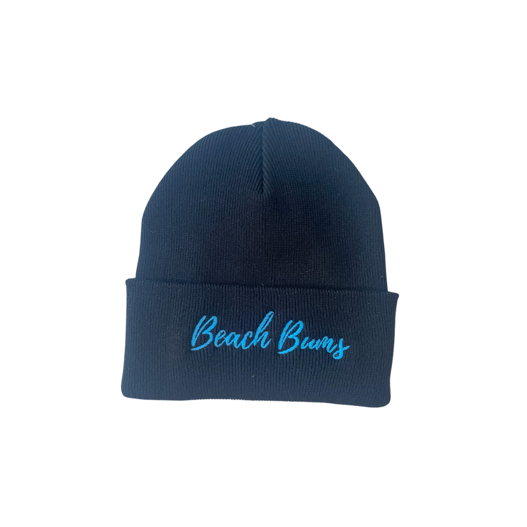 Beach Bums Black Beanie - Blue Writing