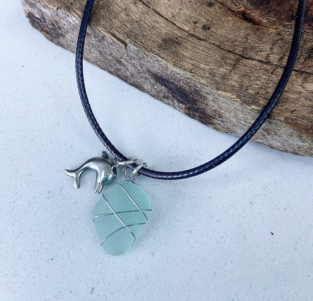 Handmade Dolphin Sea Glass Necklace